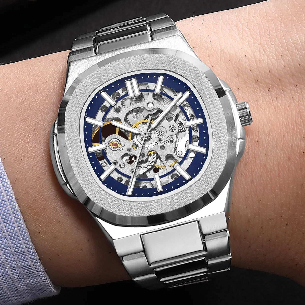 Men's Luxury Watch Skeleton Stainless Steel Sapphire