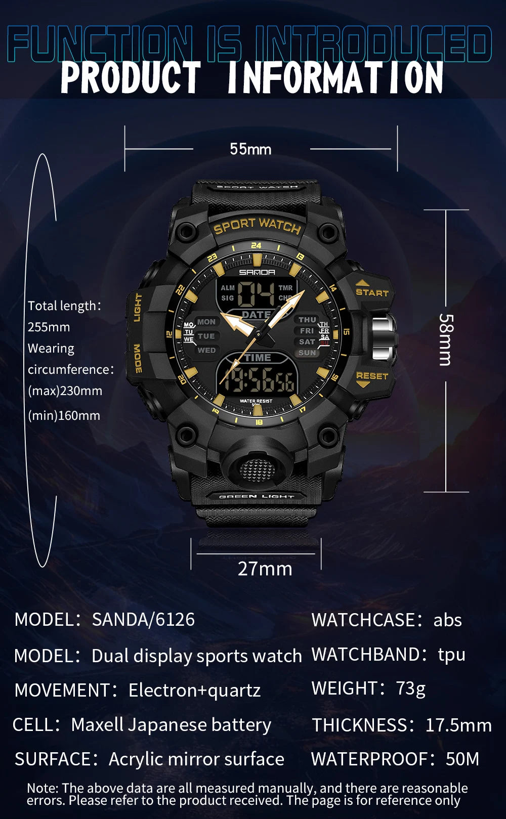 SANDA Dual Display Rugged Military Style Watch