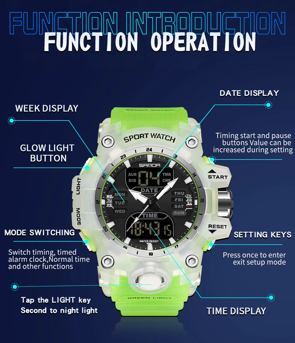 SANDA Dual Display Rugged Military Style Watch